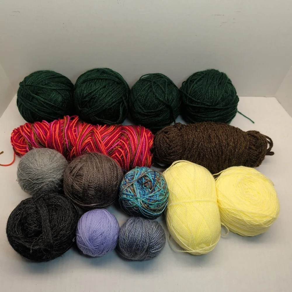 Remnant Yarn Lot 13pc Mixed Colors Weights Textures Unknown Brand Appx 3 lb